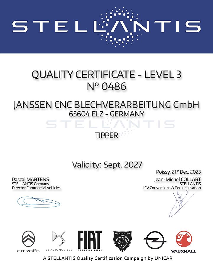 Zertifizierung Stellantis Qualify Certificate - Level 3